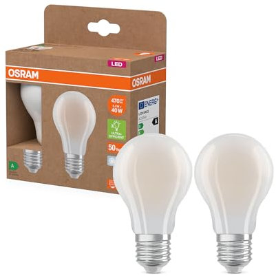 Osram Energy Class en forme d'ampouclassique, 2,2 W / 470 lm, EEK A, lumière blanc froid (4000 K), CRI 80, en verre dépoli sans plomb, culot E27, IP20, diamètre 60 mm.