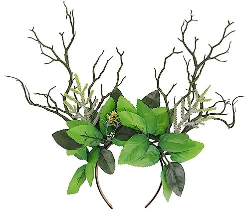 Ciieeo Handgemachter Grüner Zweig Krone Geweih Haar Wald Handband Geweih Kopfschmuck Für Frauen Cosplay Halloween Party