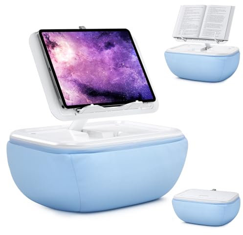 elitehood Supporto per tablet pieghevole per iPad, supporto da letto regolabile per lettura, cuscino per tablet da 4,7 a 15,6, iPad Pro 11, 13, Air, Kindle, Galaxy Tab, libri, blu
