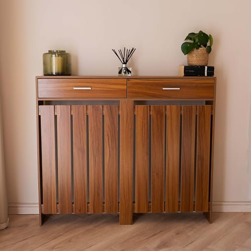 Jack Stonehouse Radiator Cover with Storage Drawer | Traditional Sturdy MDF Wooden Radiator Heater Grill Cabinet Covers For Living Room Bedroom Hallway Furniture (Vertical Slat - Wood, Medium)