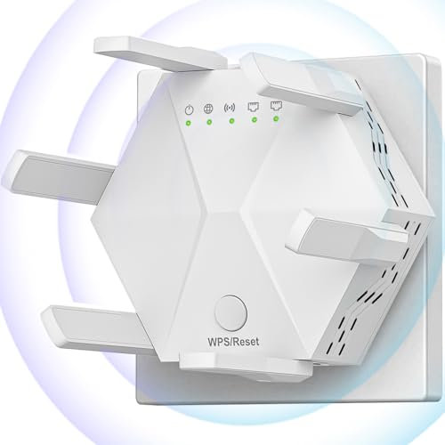 WiFi Extender Signal Booster for Home Powerful 6 Antennas WiFi Booster - up to 10000 sq.ft Coverage, 300Mbps Dual Band 5GHz/2.4GHz Long Range Wireless Internet Booster WiFi Repeater 1-12