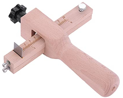 Leopacat Leather Strip Cutter, Adjustable Hand Leather Strip Cutting Tool | Belt DIY Craft Cutter with Clear Scale Gauge Beech Wooden with 5 Stainless Steel Blades for Leatherworking