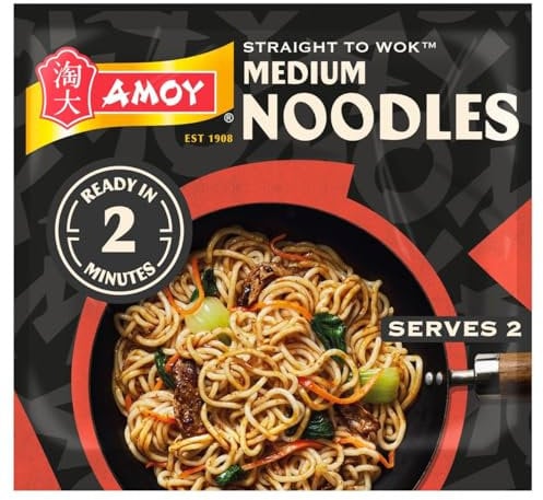 Amoy Straight To Wok Medium Noodles 6 x 150g | Premium product | Our noodle range includes: Udon Noodles, Thread Fine Noodles, Medium Noodles & Singapore Curry Noodles