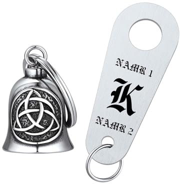FaithHeart Personalisierte Motorrad Bell Glocke,Edelstahl Glücksbringer Schlüsselanhänger für Motorrad, Punk Motorradglocken mit Keltischer Knnot, Glücksbringer für Motorradfahrer Biker