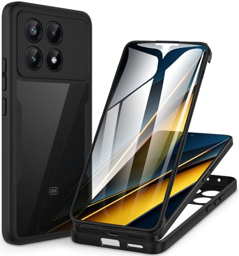 CENHUFO for Xiaomi POCO X6 Pro 5G Case Built-in Screen Protector, 360° Full Body Protective Shockproof Rugged Bumper Clear Phone Case for POCO X6 Pro 5G Case -Black