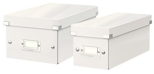 Leitz Click & Store Set schmale Aufbewahrungsbox + kleine, längliche Aufbewahrungsbox mit Deckel, als Geschenkbox oder für Zubehör im Haushalt und Büro, CD/DVD Aufbewahrung, Weiß, 60410001 + 60420001