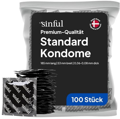 Sinful Kondome 100 Stück Packung - 53 mm Breite Kondome 100er Pack - 100 Condoms 53mm Umfang - Premium Kondom für Männer mit Gleitgel - Kondom Großpackungen - Condoms for Men