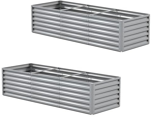 Amopatio Hochbeet Metall 2er-Set, Pflanzkasten Hochbeete für Garten, 240x90x60 cm, Hochbeete-kit für Gemüse Blumen Sukkulenten Kräuter, Blumenbeet & Pflanzentrog, Verzinkter Stahl, Silber