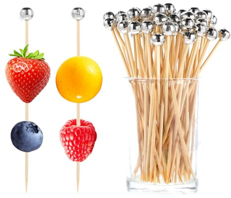 JIEYAO 100 palillos de cóctel de discoteca, palillos decorativos de bola de discoteca de 4.72 pulgadas, pinchos de bambú para aperitivos, palillos de cóctel largos de madera, tema de discoteca para