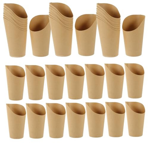 NIYANGLE 100pezzi Bicchieri Di Carta Per Patatine Fritte Tazze Smussate Per Snack e Cibo Da Asporto Realizzati in Carta Kraft Sicura e Duratura Per Feste Compleanni e Uso Quotidiano