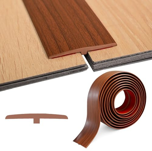 Barre de Seuil Adhesive, 5cm x 3m T Seuil de Porte Adhesif, PVC Barre de Seuil Large, Barres de Transition de Seuil pour Sols de Raccordement, Espaces Entre Les Dalles de Sol Stratifié(Marron)