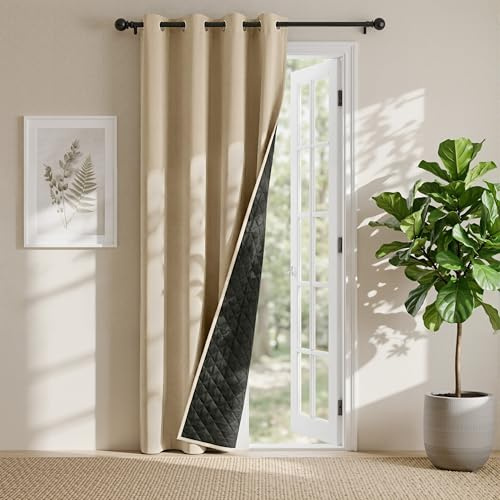 PONY DANCE Türvorhang Hitzeschutz Verdunkelungsvorhang 1 Stück | H 210 x B 140 cm, Biscotti Beige, mit Ösen, Gardinen Blickdicht, Doppellagig, Thermovorhang, Wärmeisolierend, Dick