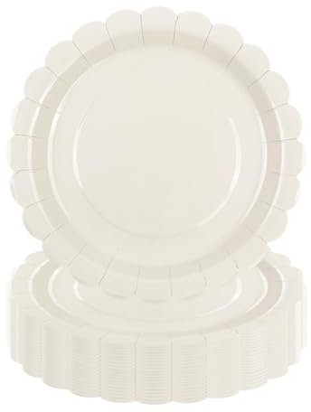 DHAIQC 50 Pcs Ivory Paper Plates 9 inch/23cm, Cream Scalloped Party Plates Disposable Cake Dessert Dinner Plates for Birthday Baby Shower Wedding Party Decorations Supplies (Ivory, 23cm)