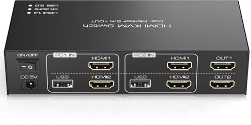 TJCXELE HDMI KVM Switch 2 Monitors 2 Computers 4K30Hz USB2.0 KVM Switcher for Dual Computers Share Dual Monitor and 4 USB Devices Support Extended/Copy With 2xUSB Cable & Desktop Controller