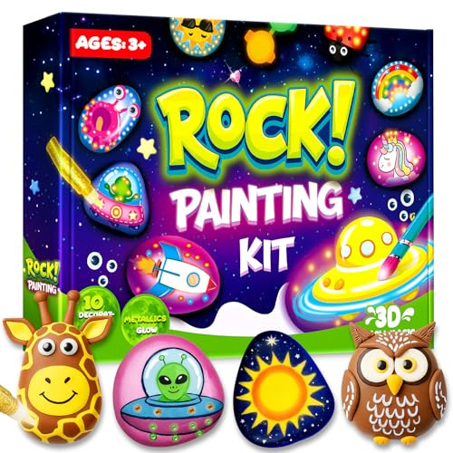 LUVOTY Rock Painting Kit - Craft Kits for Kids - Glow in The Dark Rock Painting Set - Arts and Crafts for Kids Ages 6-12 - Kid Craft Paint Kits - Kid 6-12 Girls Birthday Presents Boys Halloween Gifts