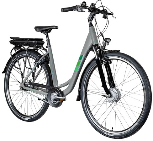 ZÜNDAPP Z502 E Bike Damen 28 Zoll Pedelec 155-180 cm Elektrofahrrad 7 Gang Damenfahrrad 522 Wh E Fahrrad (grau/grün, 50 cm)