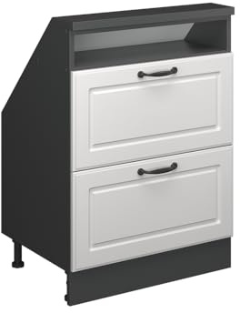 Vicco Dachschrägenschrank Rion, Weiß Landhaus/Anthrazit | B60 x T46 cm, mit 2 Schubladen, platzsparend für Dachschrägen