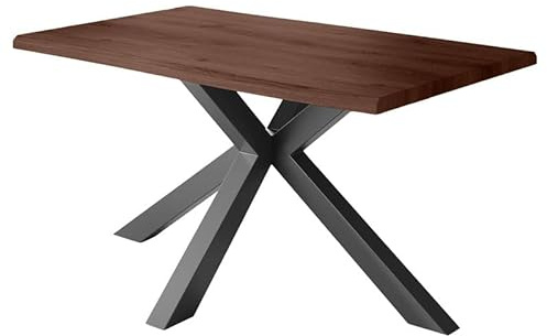 Loreno Esstisch - 140 cm x 80 cm – 4 cm MDF Tischplatte, Nussbaum-Optik – Spider Gestell – Schwarz - Perfekt für Esszimmer und Küche