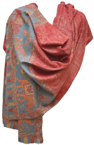 Lorenzo Cana Pashmina Damen Schal Schaltuch 100% Kaschmir Kaschmirschal Kaschmirtuch Damenschal Gewebt Mehrfarbig Rot Elefanten 78721