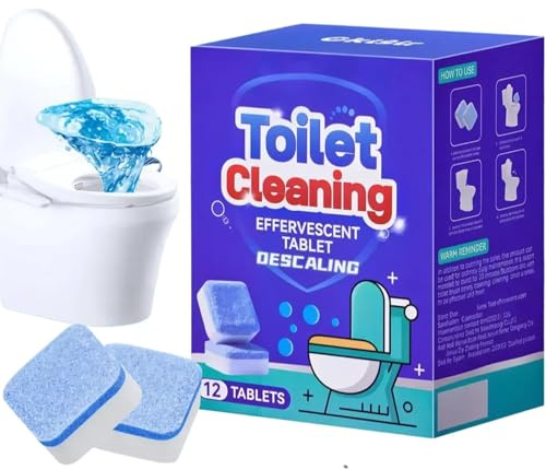 12 Pcs Toilet Cleaner Tablets,Toilet Cleaning Products, Heavy Duty Limescale Remover Toilet, Powerful Limescale Stain Remover, Freshens Descaler Bowl, Long-Lasting, Easy-to-Use Cleaning Tablets for a
