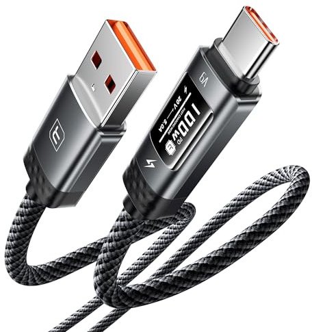 toocki Cable USB-A vers USB-C 1M, 6A Câble USB C Charge Rapide avec Affichage Numérique OLED, Compatible avec iPhone 15-17 series, Huawei Mate 70 Pro/RS/Pura 70, Honor 80/70, Xiaomi Series