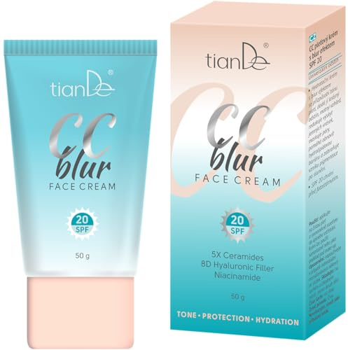 TianDe CC Blur Gesichtscreme mit LSF 20, Blendeffekt, Niacinamid, 5 Ceramide, 8D Hyaluronsäure, 50 g