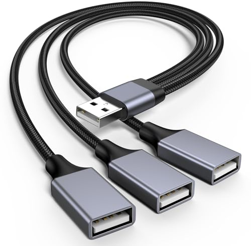 KAYQINHO USB Y Splitter 1 in 3 Out, USB Male to 3 Female Cable for PC, Tablet, Laptop, MacBook, Keyboard, PS4, PS5, Mouse, FlashDrive, LED, Etc.
