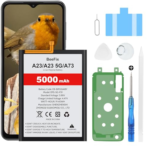 Beefix Batteria di ricambio per Samsung Galaxy A23 (A235F) A23 5G (A236B), 5000mAh ad alta capacità per Galaxy A73 5G (A736B) M52 5G (M526B) M23/M33 (EB-BM526ABY) con strumenti di riparazione