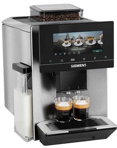 SIEMENS, cafetera superautomática, EQ900 iAroma, sabores personalizados, molienda precisa, pantalla grande para uso intuitivo, cafés personalizados, acero inoxidable, TQ923E03