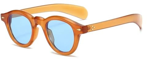 PYYLTTP Gafas de sol ovaladas vintage para mujer, modernas, con cristales transparentes color océano, tonos verdes, UV400, con remaches redondos de tendencia para hombre (naranja y azul).