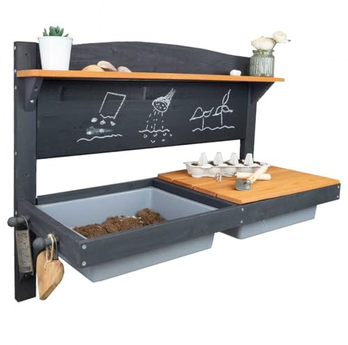 Meppi Matschküche Wand - Matschküche zum Hängen - Funktionelle Outdoor Spielküche aus Holz