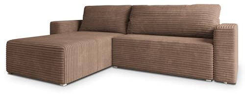 Masseno Ecksofa CALTI T mit Schlaffunktion L-Form, Modern Sofa mit Bettkasten, Wohnzimmersofa, Couch, Soffa, Bettsofa, Couchgarnitur - Beige, TILIA 17