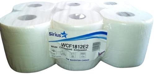 6 x White Centrefeed Embossed 2ply Paper Towel 85M PER ROLL