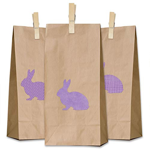 Papierdrachen 12 DIY Geschenktüten zu Ostern mit Osterhasen Aufklebern zum Befüllen - Do It Yourself Osternest mit 12 Papiertüten - Design Lila