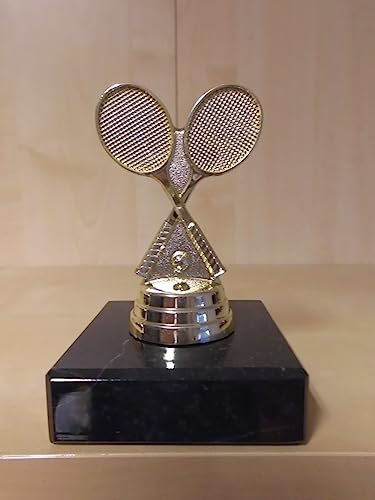 Fanshop Lünen Tennis Pokal Tennissport Figur 10 cm - Turnier - Kinder - Sporttrophäe - Trophäe - Geburtstag - goldfarbig - Pokale (pf11)