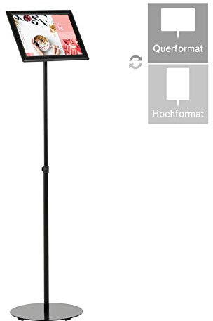 DISPLAY SALES - Support d'information télescopique en aluminium réglable en hauteur avec socle en acier lourd, utilisation en format portrait et paysage Noir Format A3 Noir