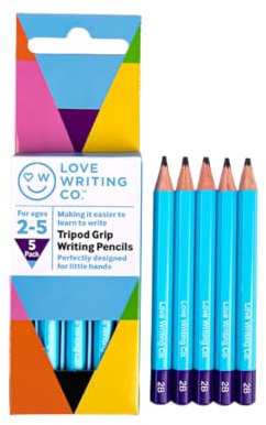 Love Writing Co. Tripod Grip Writing Pencils for Children | Ergonomic Age 2, 3, 4, 5 | Improve Pencil Grip & Control, Fine Motor Skills | Early Writing Practice | Left and Right-Handed | Pack of 5
