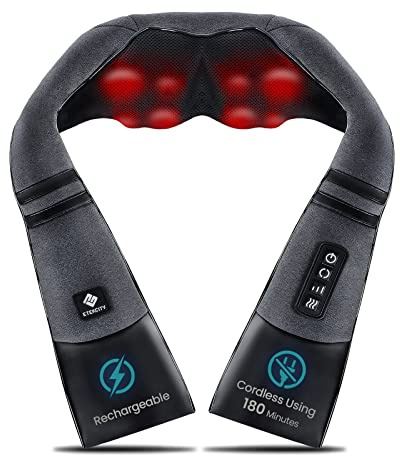 Etekcity Massaggiatore senza fili per collo e schiena con calore, cuscino massaggiante Shiatsu per alleviare il dolore nella zona cervicale, schiena, uso domestico in auto