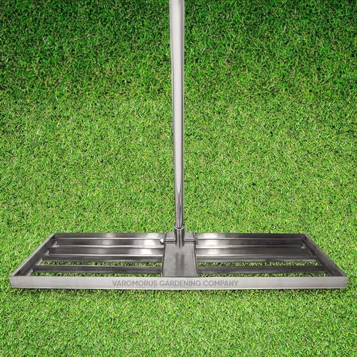 Varomorus Rastrello livellatore per prato in acciaio inox, 76,2 cm, professionale, strumento di livellamento con manico lungo, ideale per erba, campi da golf e superfici del suolo