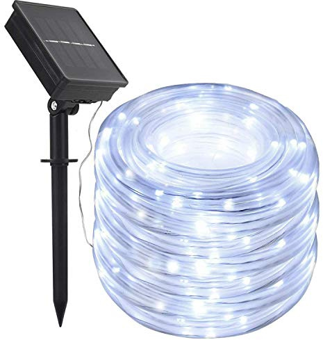 KINGCOO Solar Lichtschlauch Lichterkette, 12M 100LED 8 Modi Wasserdicht IP65 Lichtschlauch Außenlichterkette für Garten Party Hochzeit Innen Außenleuchten Weihnachtsbeleuchtung (Weiß)