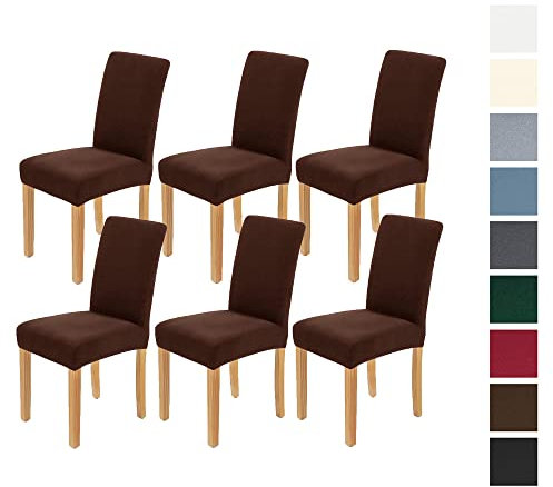 AngLink Stuhlhussen 6er Set Braun - Stretch Stuhlbezug Waschbar Langlebig Universal Stuhl Hussen für Bankett Hotel Küche Restaurant Haus Hochzeit Deko