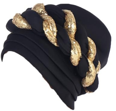 JDYaoYing Afrikanischer Turban mit gedrehtem Zopf für Damen, Kopfbedeckung, Beanie-Mütze, Haarabdeckung