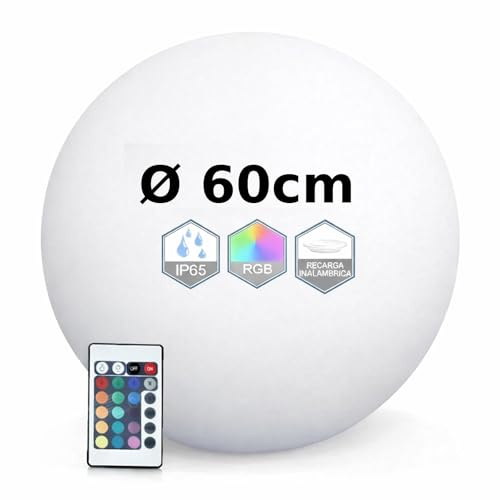 Europalamp – Bola luminosa LED multicolor, 60 cm, inalámbrica, fabricada en polietileno grueso