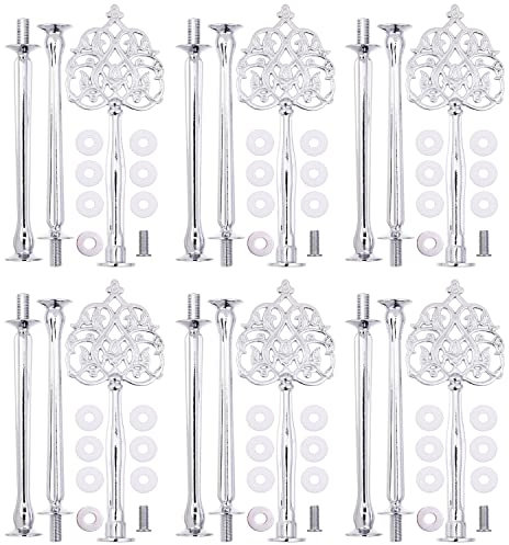 15 Inches 3-Tier Cupcake Stand Hardware Fittings, Metal Mold Scepter Holder DIY Making for Fruit Plate Cake Stand Snack Tray Replacement Parts Tea Party Wedding Decoration (6 Sets - Silver Scepter)
