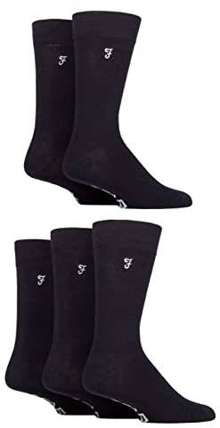 Farah Mens Bamboo Socks, Plain, Patterned, Striped, Argyle, Spotty Designs, Bright Colours, Gift for Him, Pack of 5 - Plain Navy 6-11