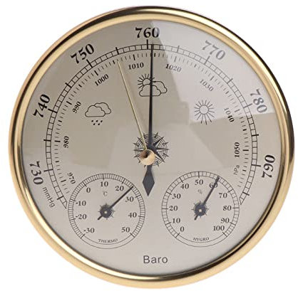 POKHDYE Wandbehang Barometer 3 In 1 Wandmontiertes Haushaltsbarometer Thermometer Hygrometer Wetterstation Hängedruck HPa Messgerät Luftwetterinstrument,Golden
