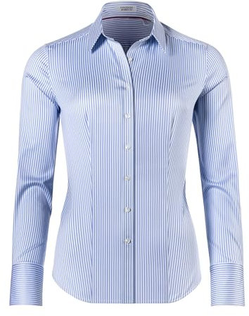 Vincenzo Boretti Bluse, modern-fit/leicht tailliert, Hemdkragen, gestreift - bügelleicht weiß/blau 36