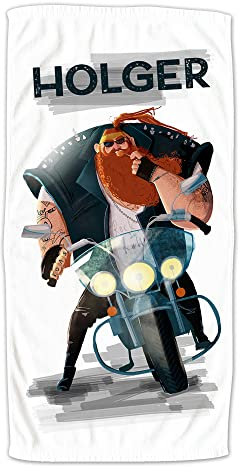 GRAZDesign Badetuch, Duschtuch mit Namen personalisiert, für Kinder und Erwachsene, Zwei Größen (50 x 100 cm, Biker)