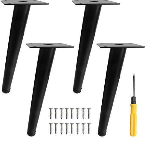 Toolzia Lot de 4 pieds de meubles obliques en métal de 20 cm, pieds de table en acier inoxydable antidérapants et silencieux pour meubles, canapés, armoires (noir)