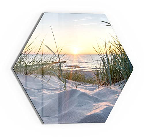 DEQORI Glasbild Echtglas | Motiv Ostsee Sonnenuntergang | sechseckig einteilig 55x47,6 cm | schöne Dekoration | Wandbild für Wohnzimmer, Schlafzimmer, Flur & Küche | moderne Wanddeko